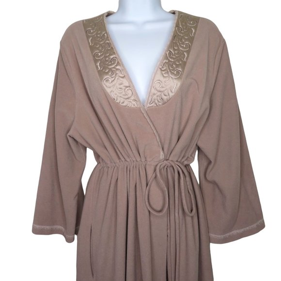 Vintage 70s Full Length Bath Robe M Brown Quilted Neckline Tie Waist USA Made - Picture 7 of 12